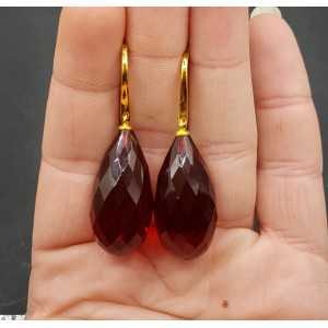 Gold plated earrings with large Garnet quartz drop