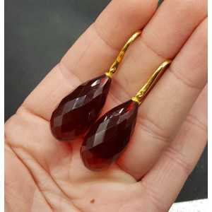Gold plated earrings with large Garnet quartz drop
