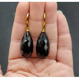 Vergoldete Ohrringe mit großen Onyx schwarz Tropfen