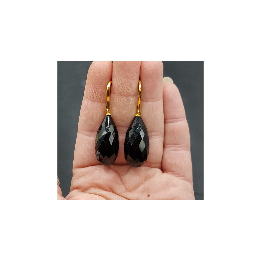 Gold plated earrings with large black Onyx drop