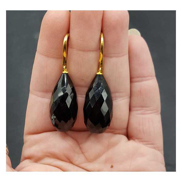 Vergoldete Ohrringe mit großen Onyx schwarz Tropfen
