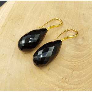 Gold plated earrings with large black Onyx drop
