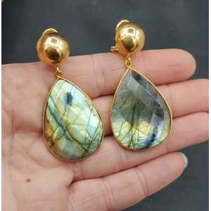 Gold plated earrings set with teardrop faceted Labradorite
