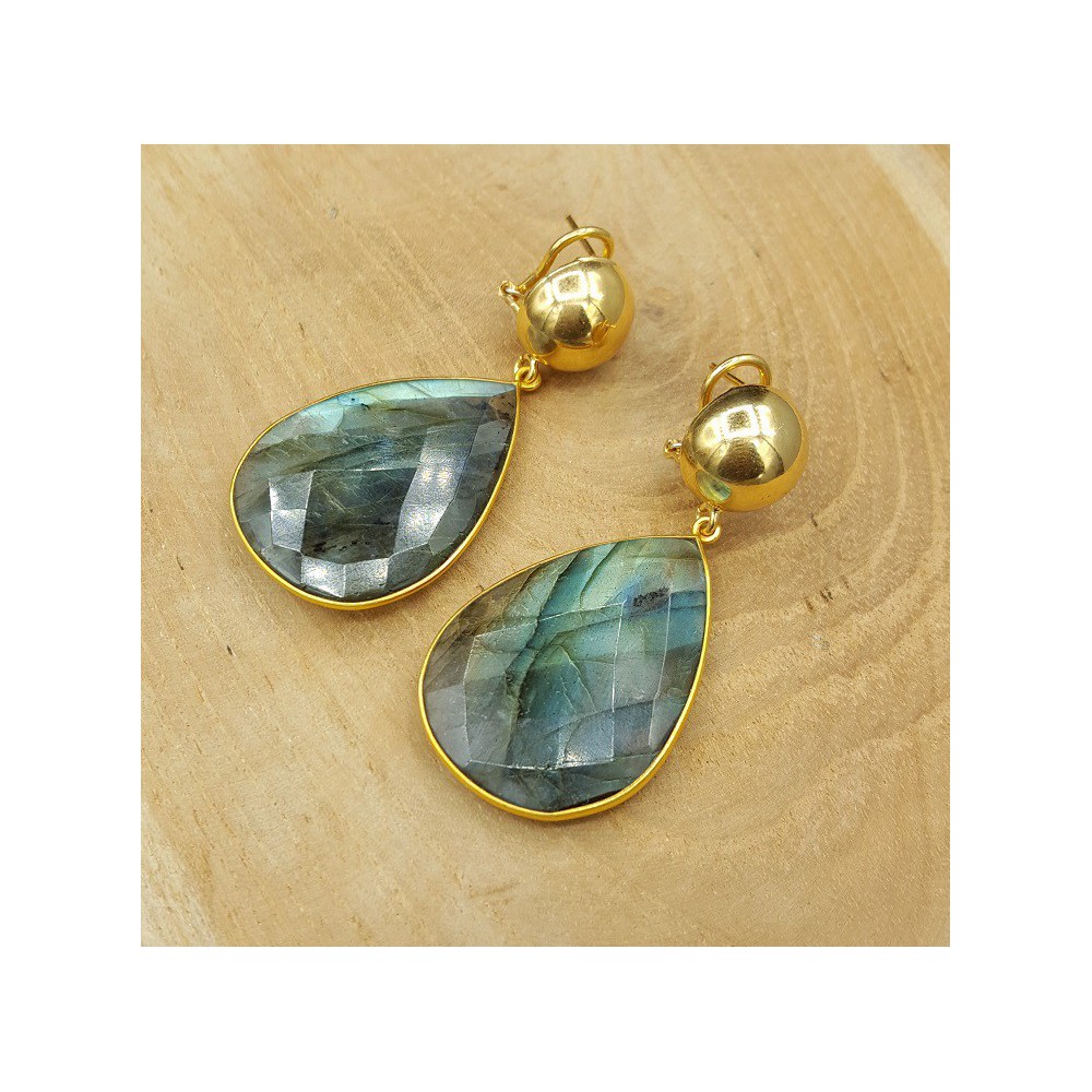 Gold plated earrings with teardrop faceted Labradorite