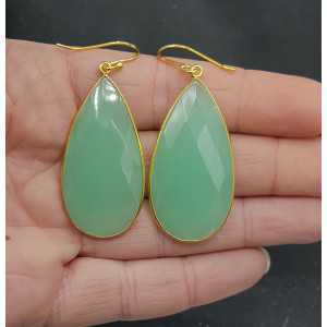 Gold plated earrings with large narrow aqua Chalcedony