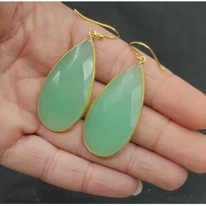 Gold plated earrings with large narrow aqua Chalcedony