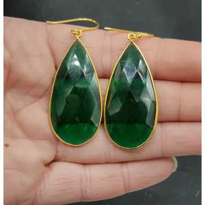 Gold plated earrings with large narrow Emerald quartz