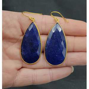 Gold plated earrings with large narrow Lapis Lazuli