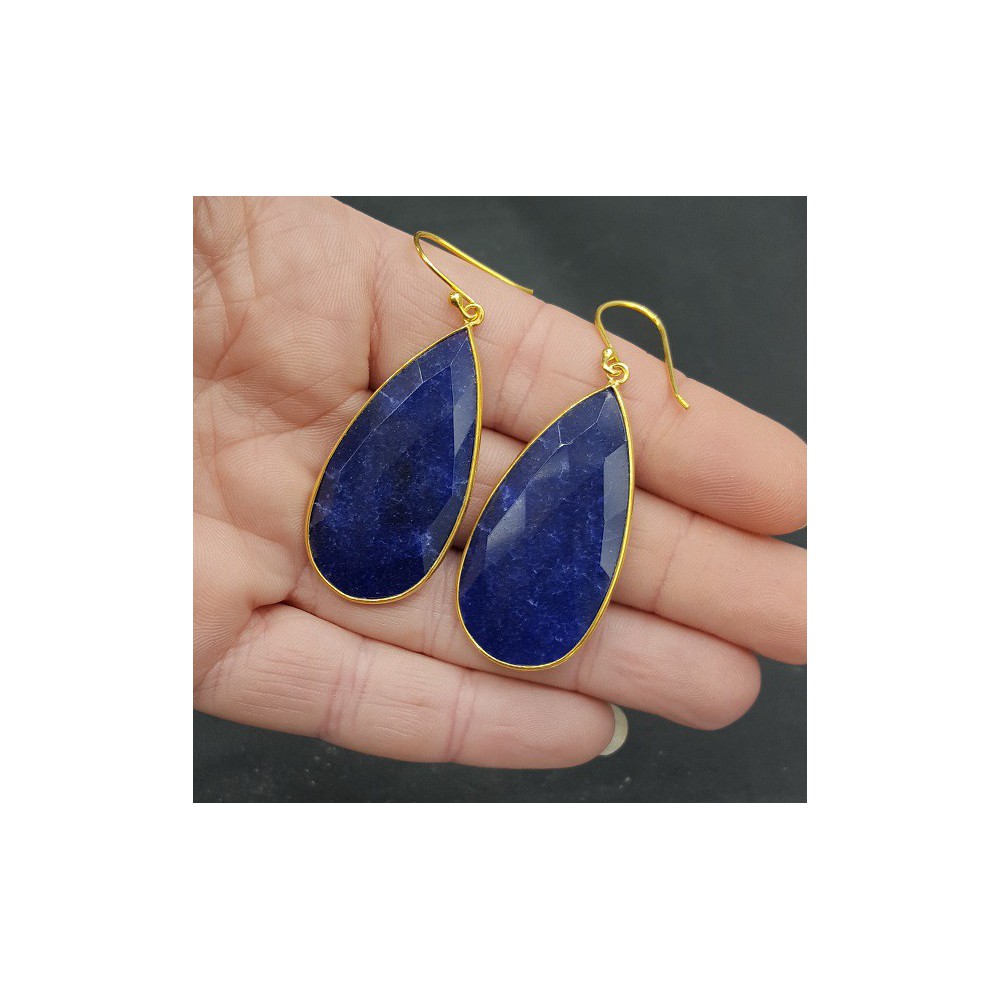 Gold plated earrings with large narrow Lapis Lazuli