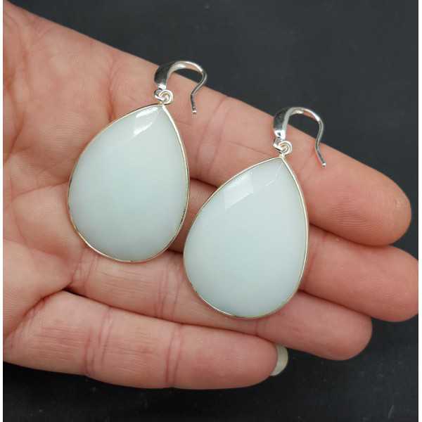 Silver earrings with big white Chalcedony 