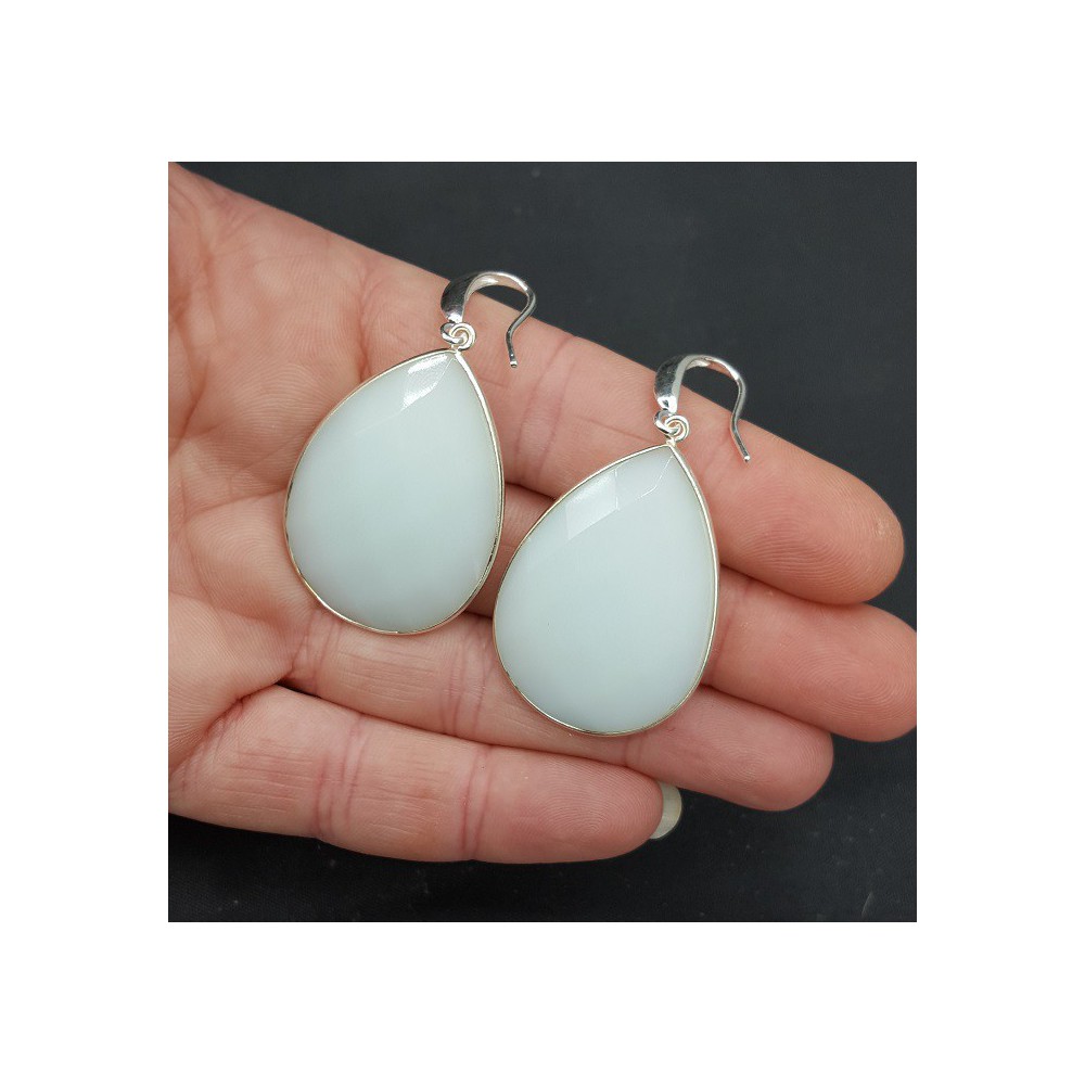 Silver earrings with big white Chalcedony 