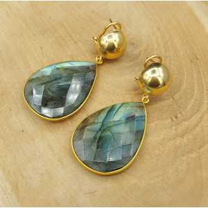 Gold plated earrings large Labradorite briolet 