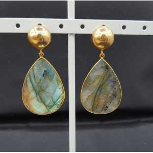 Gold plated earrings large Labradorite briolet 