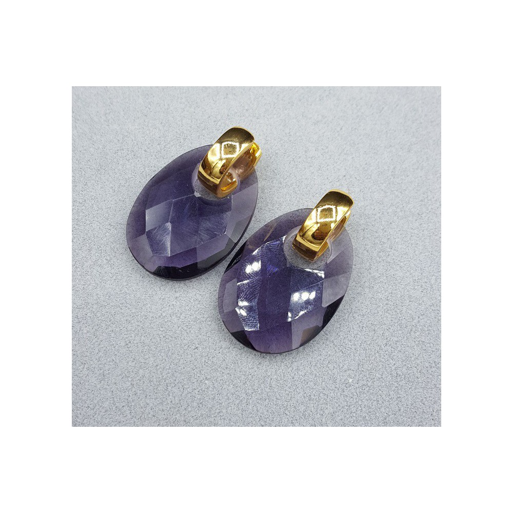 Creoles with oval Amethyst and quartz pendant