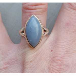 Silver ring set with marquise blue Opal 18 mm