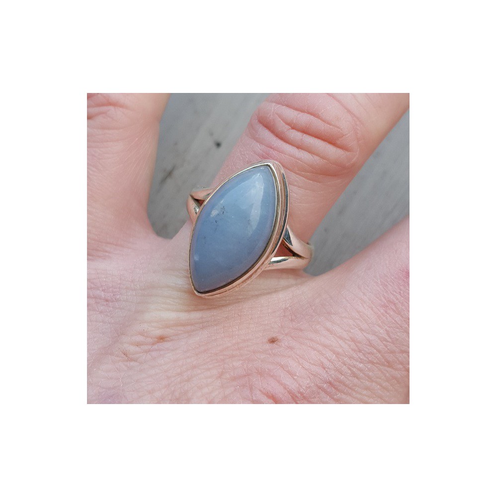 Silver ring set with marquise blue Opal 18 mm