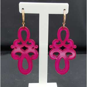 Earrings with fuchsia pink resin pendant