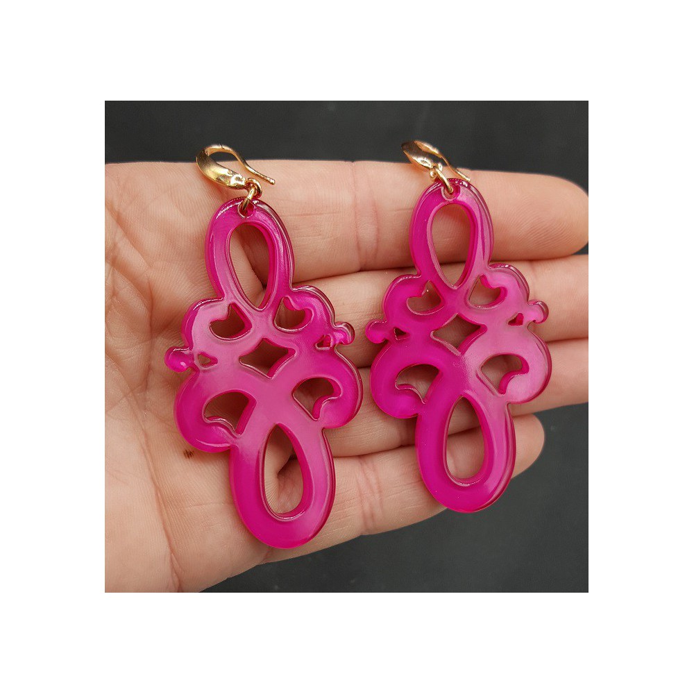 Earrings with fuchsia pink resin pendant