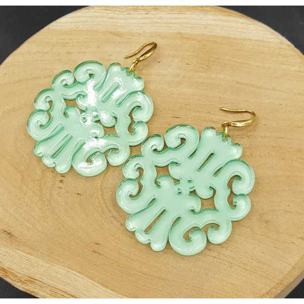 Earrings with mint green resin pendant