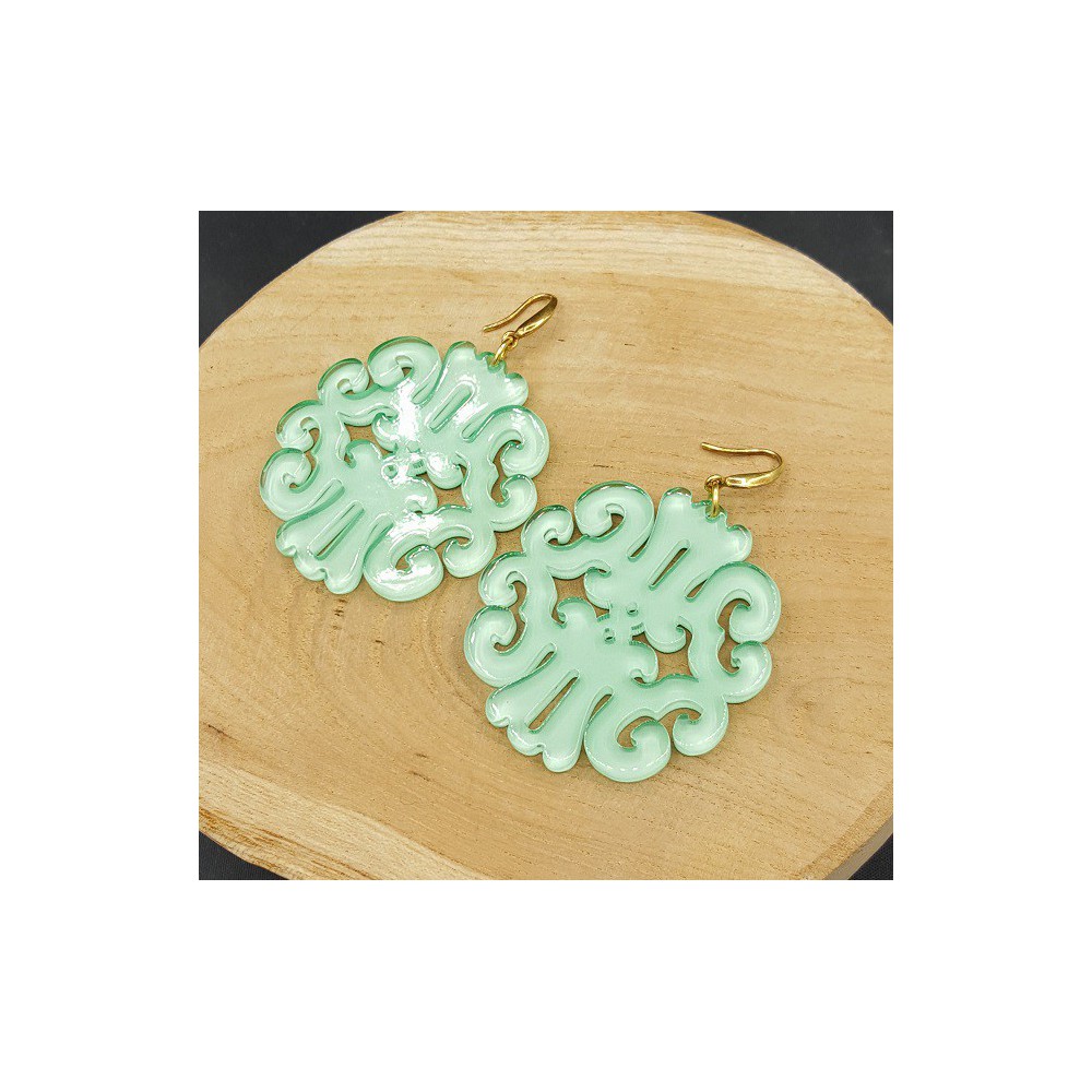 Earrings with mint green resin pendant