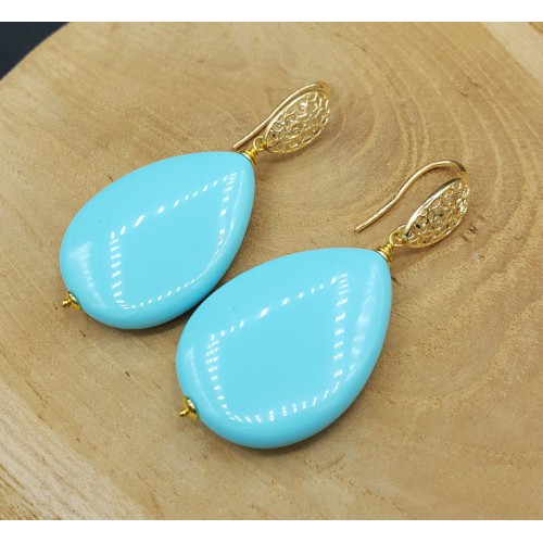 Oorbellen met grote Turkoois briolet