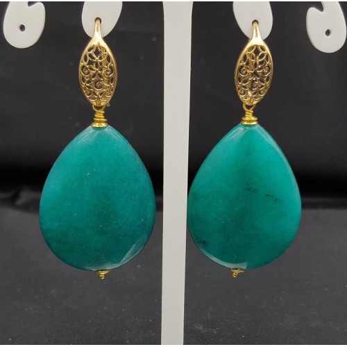 Oorbellen met grote zee groene Jade briolet