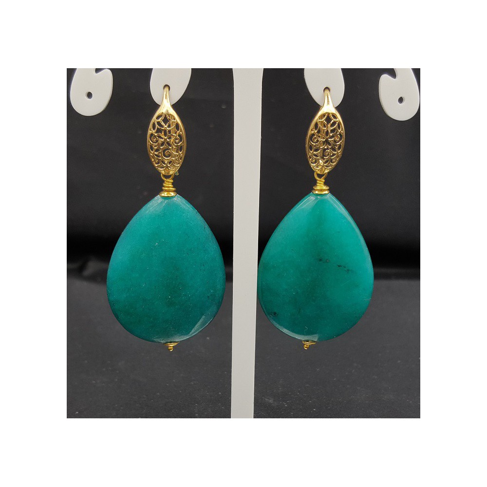 Earrings with large sea-green Jade briolet