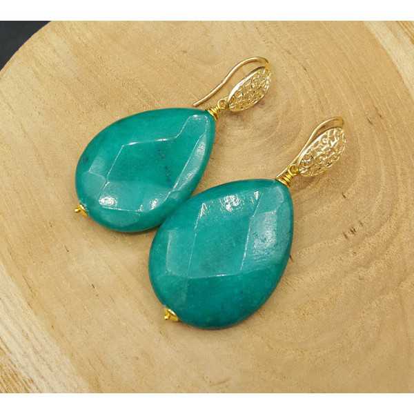 Earrings with large sea-green Jade briolet