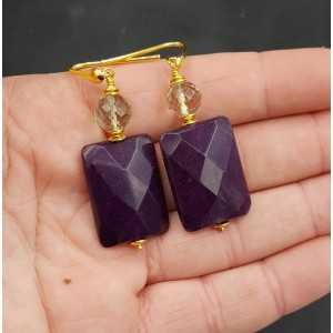 Gold plated earrings with green Amethyst and purple Jade