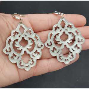 Earrings with light grey resin pendant