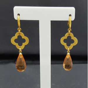 Gold plated earrings with faceted Citrine quartz briolet