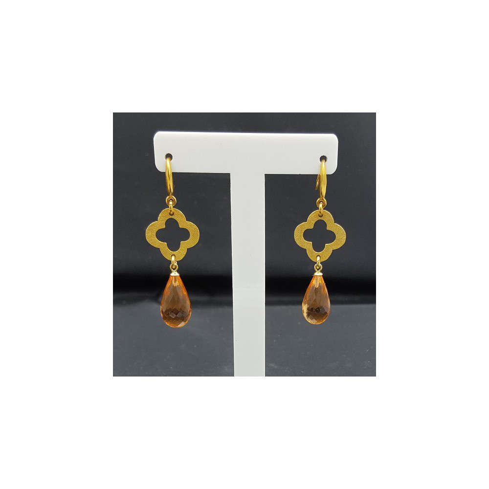 Gold plated earrings with faceted Citrine quartz briolet