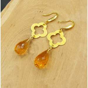 Gold plated earrings with faceted Citrine quartz briolet