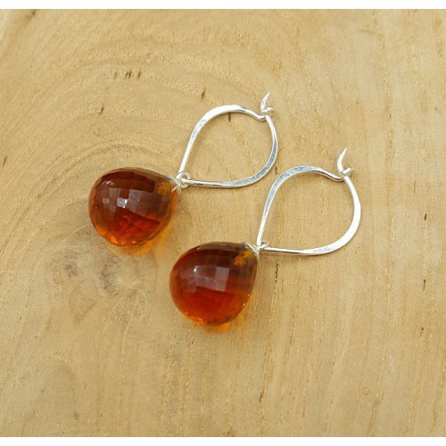 Zilveren creolen met Citrien quartz briolet