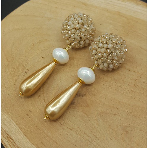 Goud vergulde oorbellen met kristallen en Parel