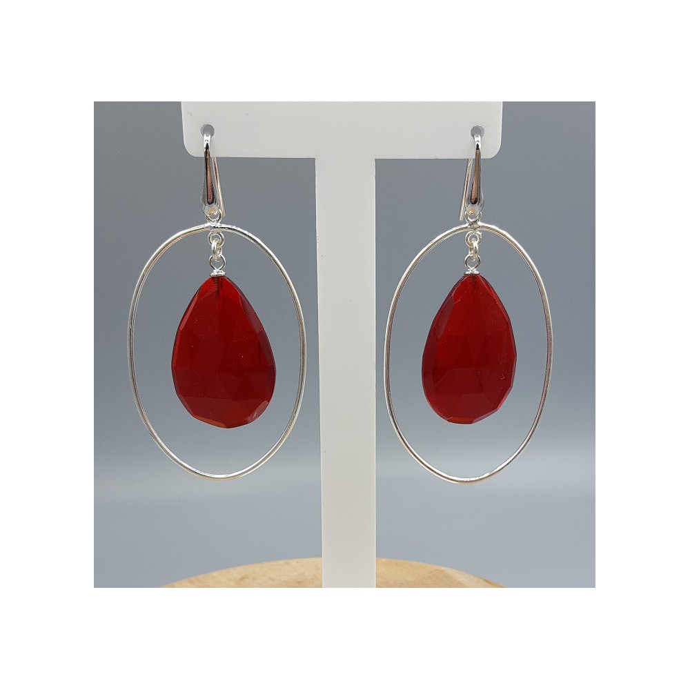 Silver earrings with Garnet red quartz briolet