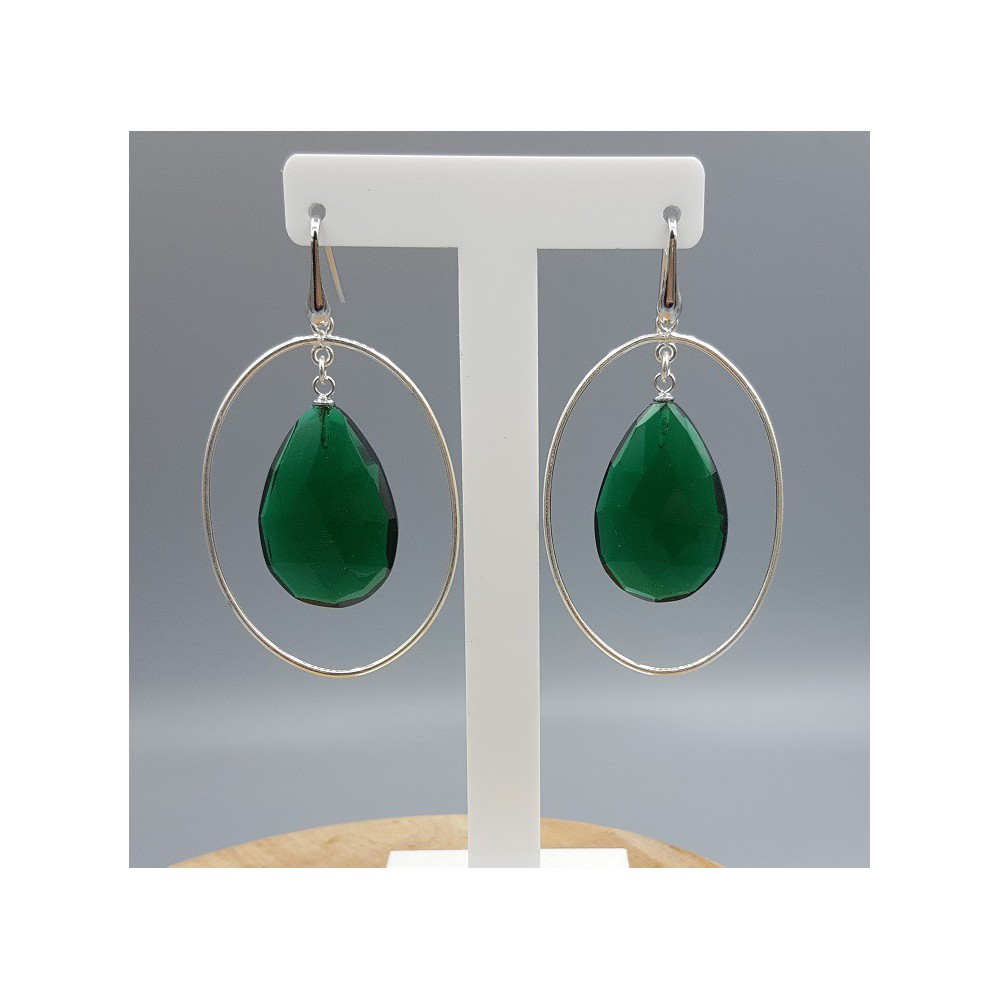 Silver earrings with Emerald green quartz briolet