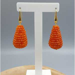 Gold plated earrings with large drop of Carnelian