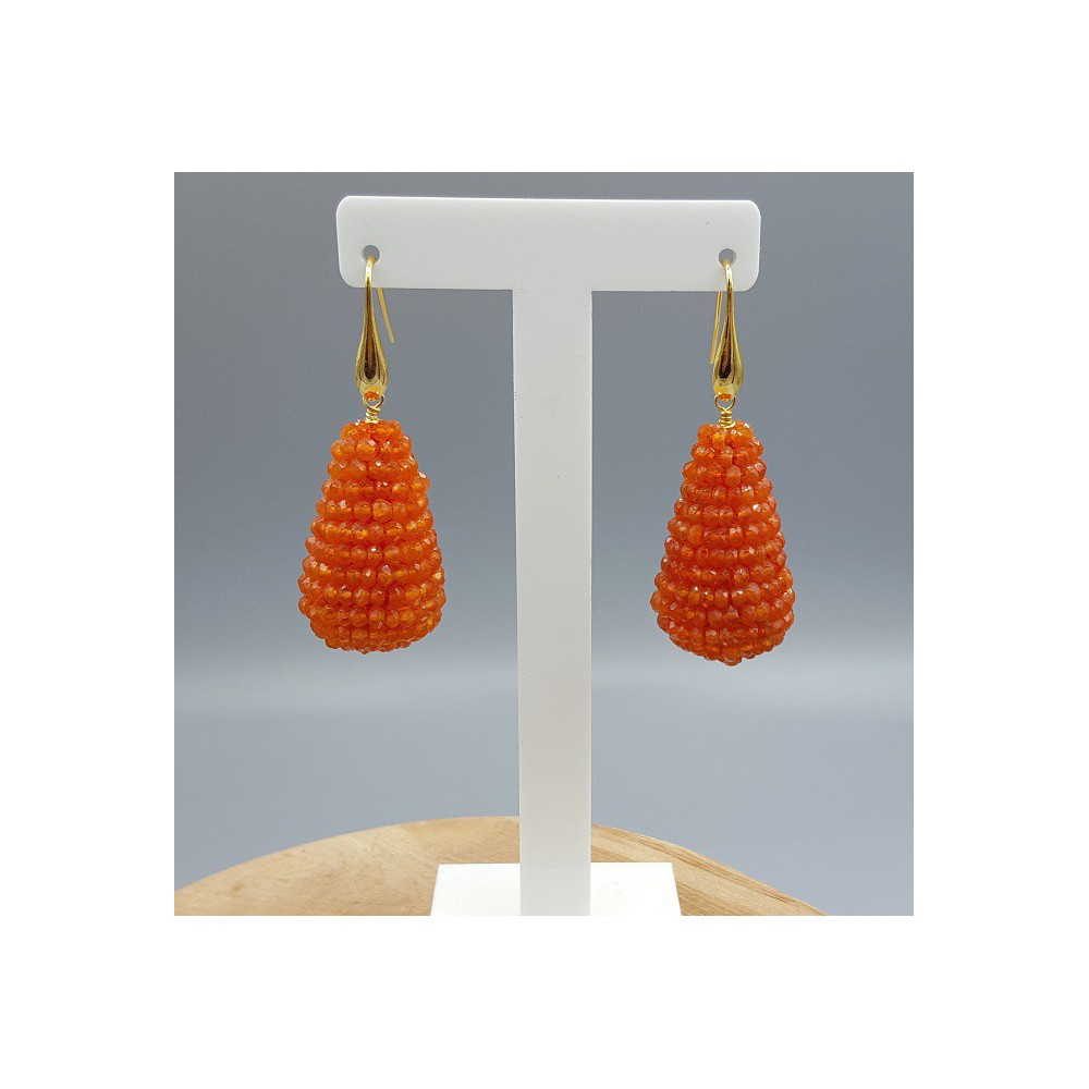 Gold plated earrings with large drop of Carnelian