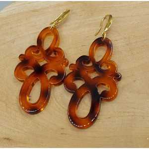 Earrings with brown resin pendant