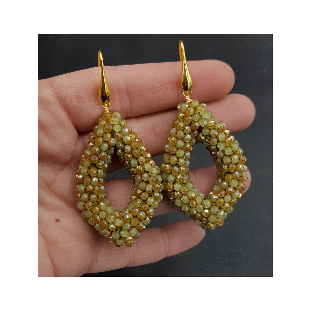 Gold plated blackberry earrings green gold crystals