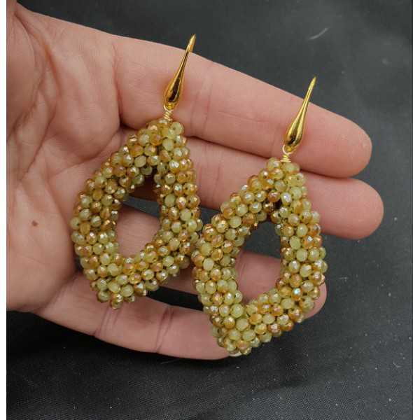 Gold plated blackberry earrings green gold crystals