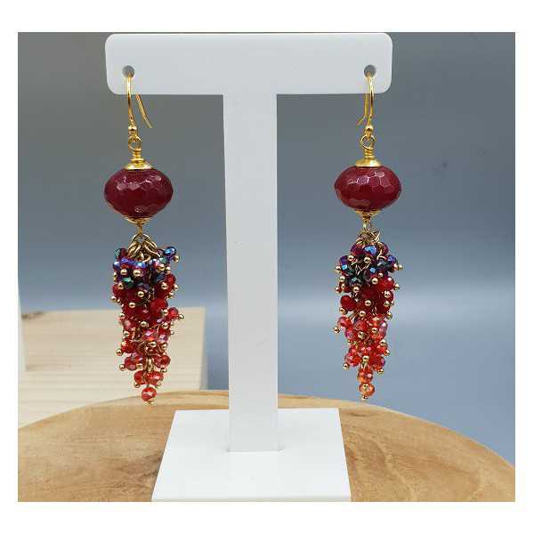 Gold plated earrings with Ruby red Jade and crystals