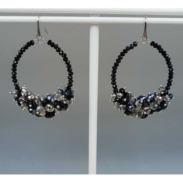 Silver earrings with black and silver crystals