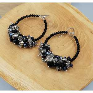Silver earrings with black and silver crystals