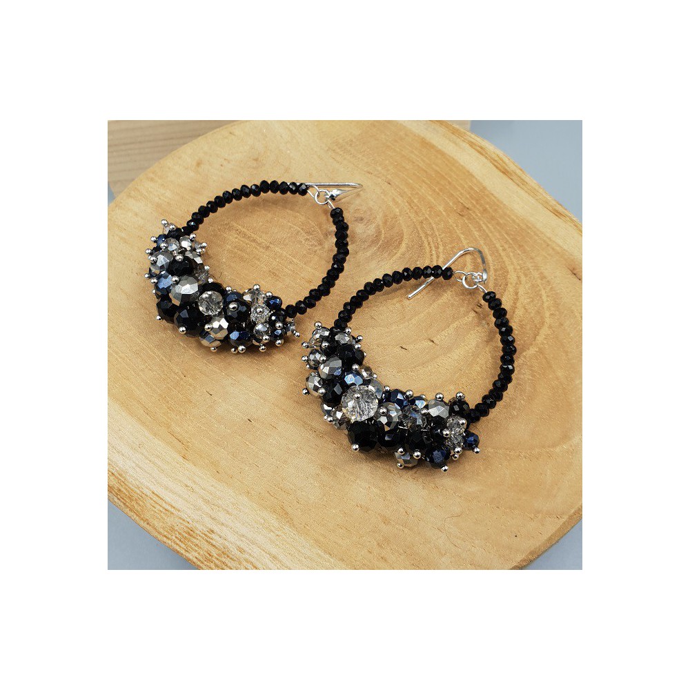 Silver earrings with black and silver crystals