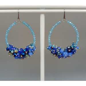 Silver earrings with light blue and dark blue crystals