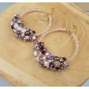 Gold plated earrings with purple and pink crystals