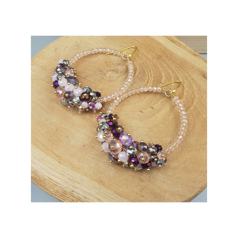 Gold plated earrings with purple and pink crystals