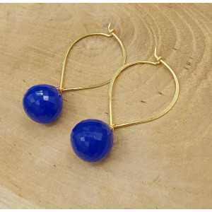 Gold plated lotus creoles with cobalt blue Chalcedony briolet